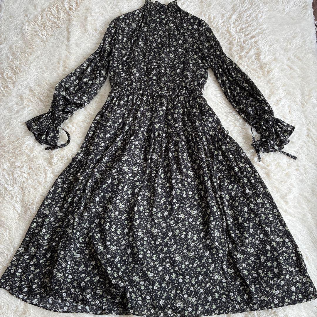 LANVIN en Bleu 小花柄 ティアードワンピース フリル ハイネック