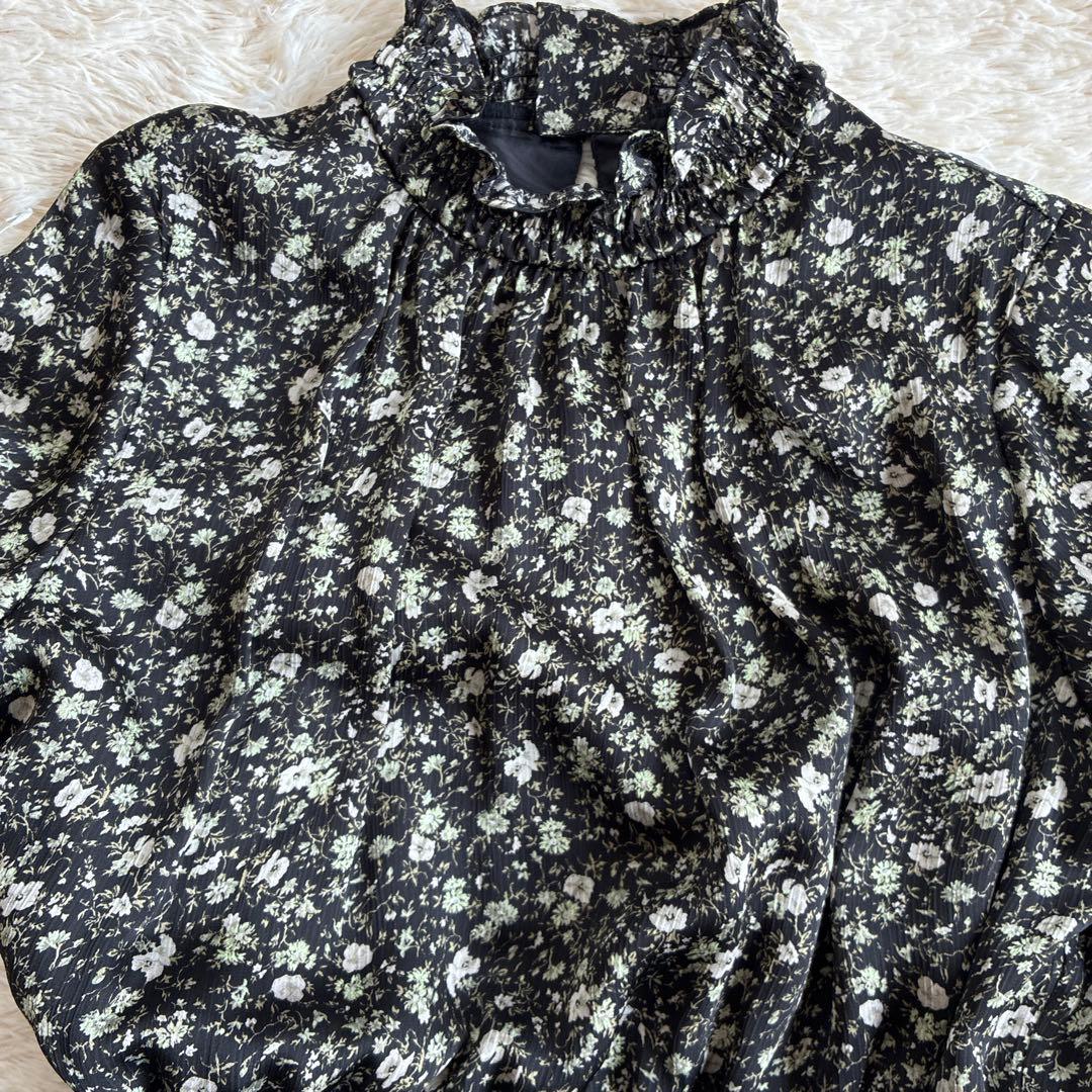 LANVIN en Bleu 小花柄 ティアードワンピース フリル ハイネック