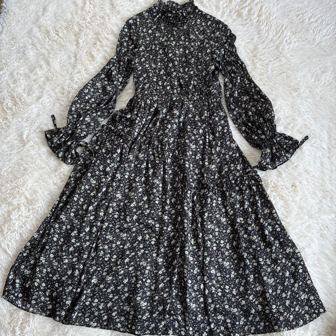 LANVIN en Bleu 小花柄 ティアードワンピース フリル ハイネック