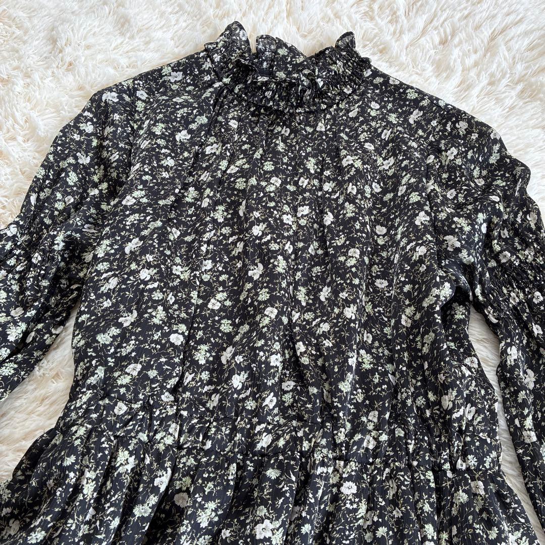 LANVIN en Bleu 小花柄 ティアードワンピース フリル ハイネック