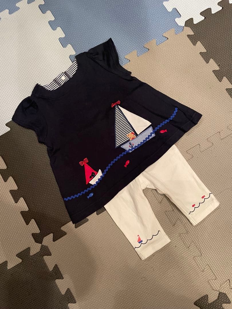 ファミリア ボート刺繍 Tシャツ レギンス マリン　セット　女の子　可愛い　半袖