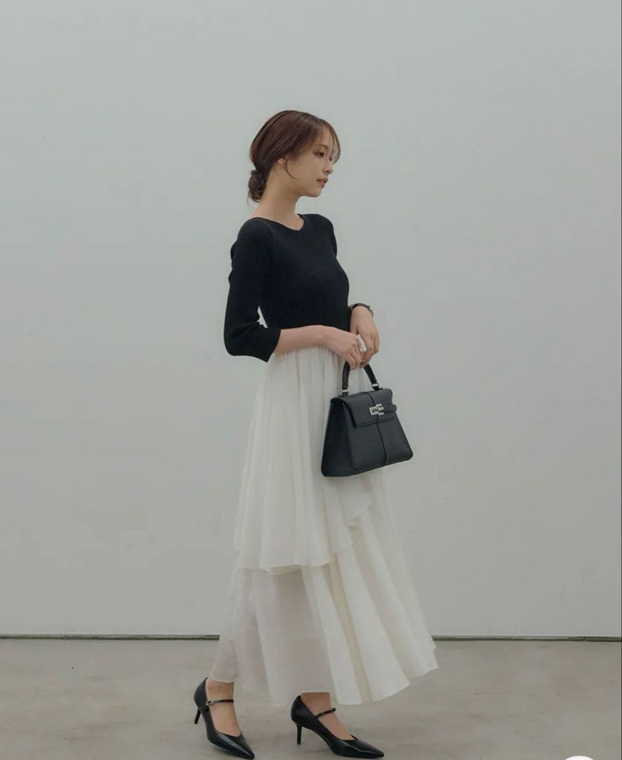 nairo 7部袖リブドッキングワンピース