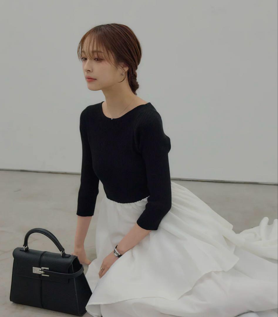 nairo 7部袖リブドッキングワンピース