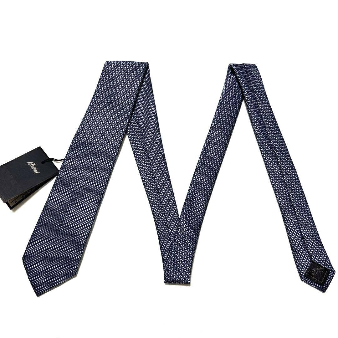新品　ブリオーニ　ネクタイ　ネイビー　無地　ソリッド　箱付　タグ付