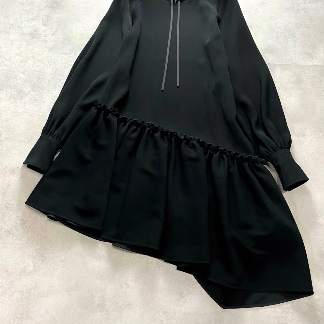 高級感✨アディアム ロングワンピース フリル リボン フード 黒 近年モデル S