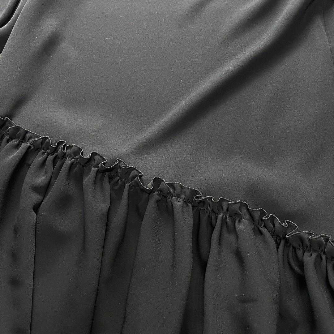 高級感✨アディアム ロングワンピース フリル リボン フード 黒 近年モデル S