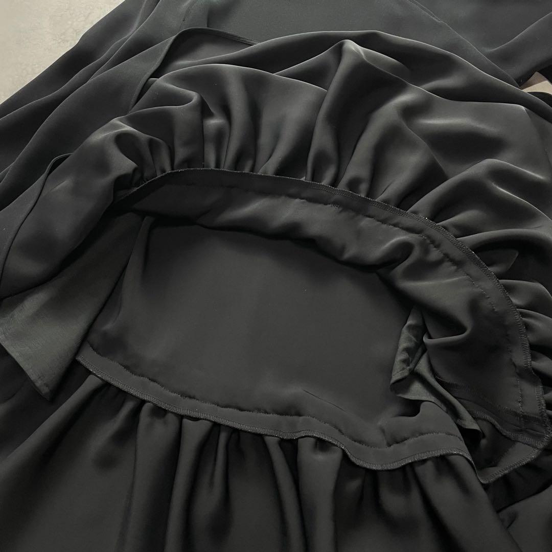 高級感✨アディアム ロングワンピース フリル リボン フード 黒 近年モデル S