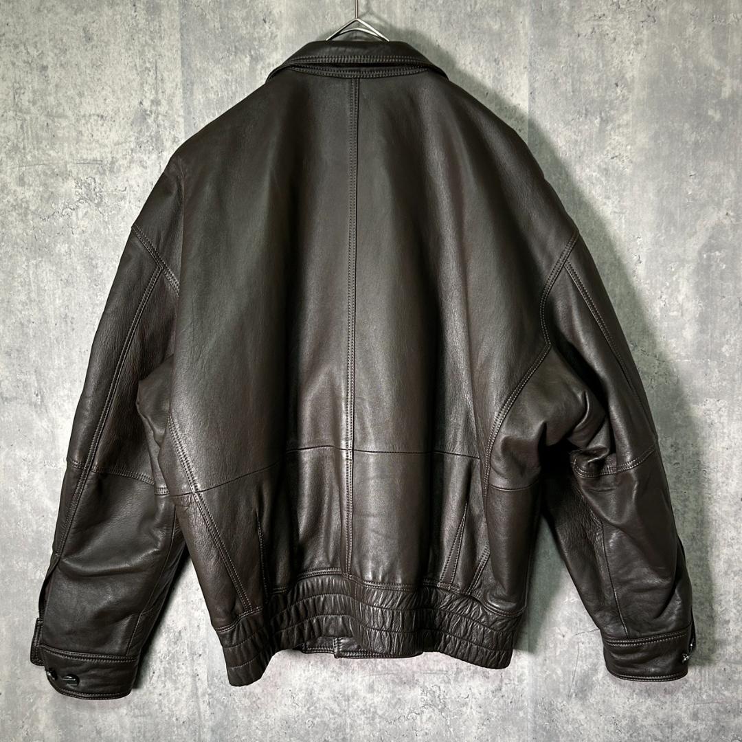 日本製 極上 羊革 レザージャケット ブルゾン 中綿 本革 茶色 銀ボタン