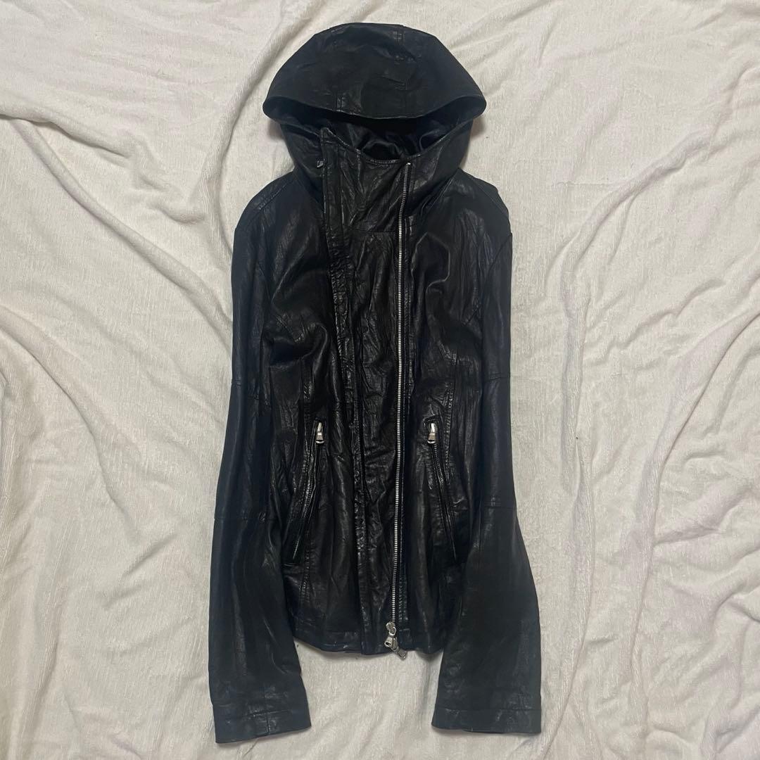 00s ハイネック 変形 レザージャケット フード Ekam 風 アーカイブ