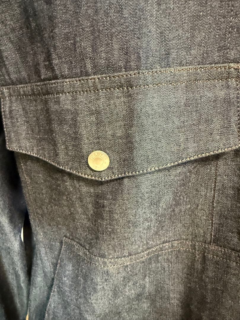 エルメス コットン デニムジャケット メンズ ブルー セリエボタン　38/15