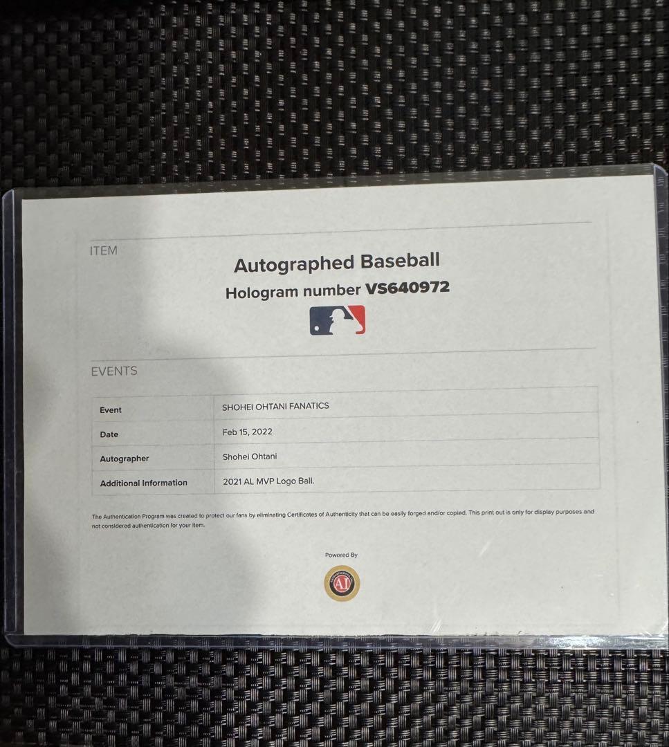 【希少】大谷翔平 直筆サインボール MLB公式 & Fanaticsホログラム