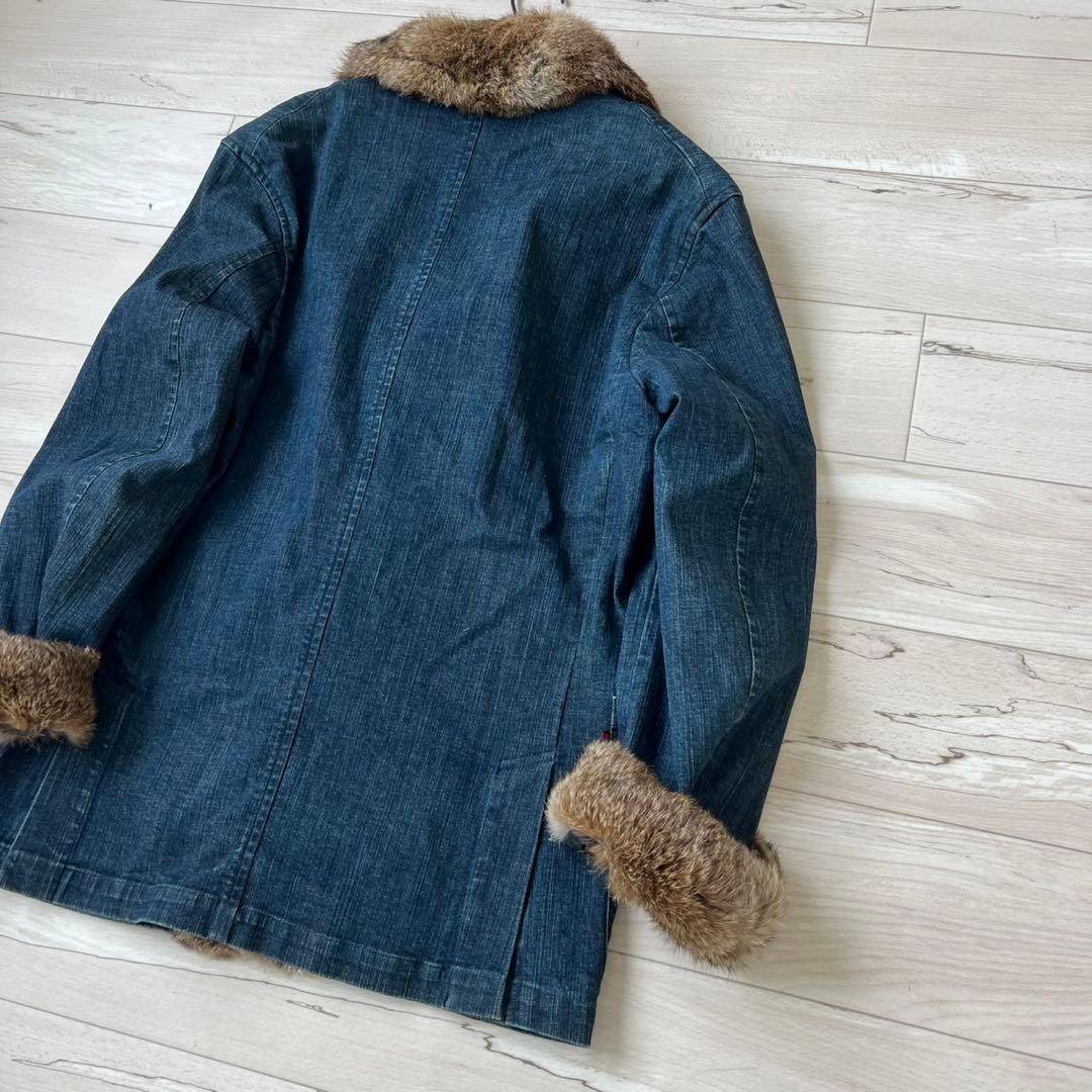 希少　バーバリーブラックレーベル　デニムジャケット　ノバチェック　ラビットファー