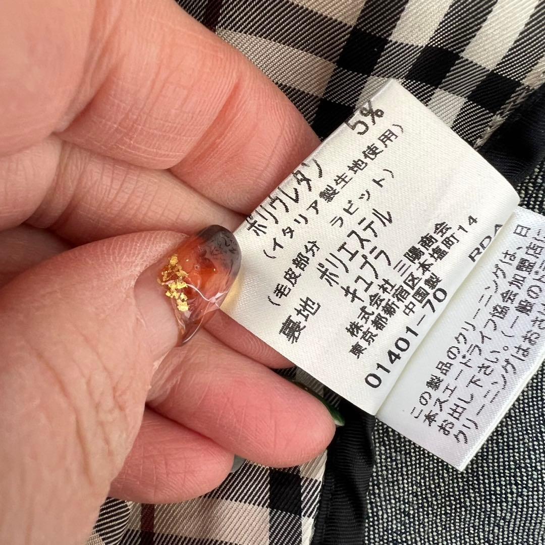 希少　バーバリーブラックレーベル　デニムジャケット　ノバチェック　ラビットファー