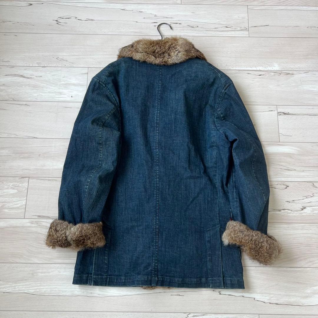 希少　バーバリーブラックレーベル　デニムジャケット　ノバチェック　ラビットファー