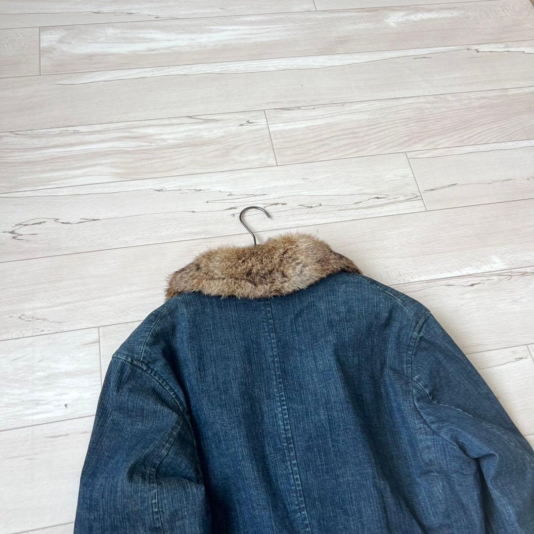 希少　バーバリーブラックレーベル　デニムジャケット　ノバチェック　ラビットファー