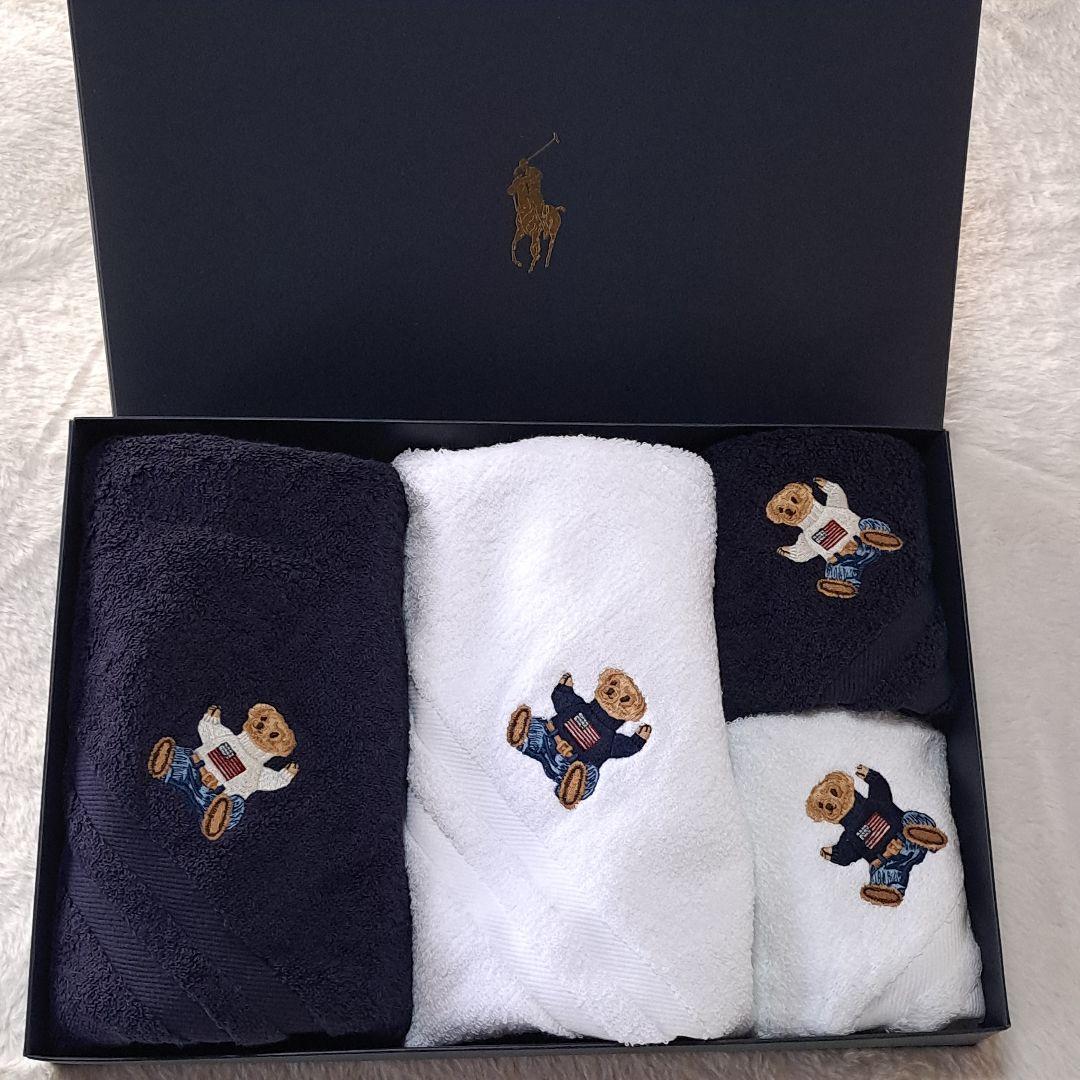 新品　ポロベア　刺繍　ラルフローレン　タオルセット　4枚　ペア　紺　白