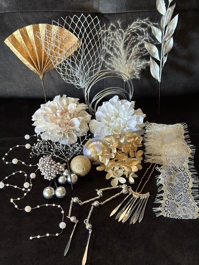 【豪華】髪飾り 成人式 卒業式 簪付き 水引 白 金 銀 ベージュ