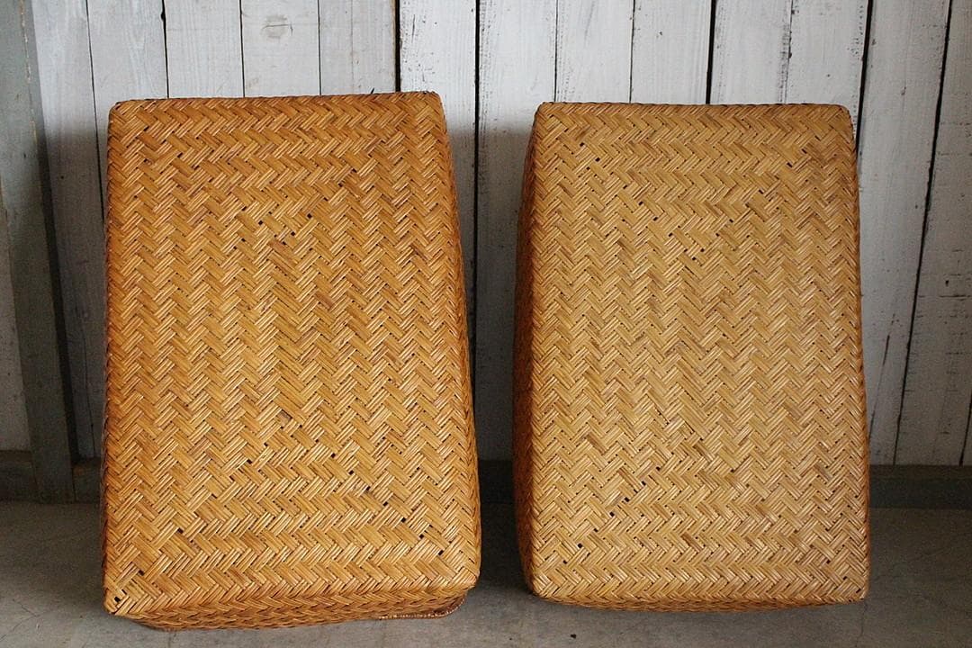 状態の良い古い竹編みの収納かご　行李　竹籠　篭　古道具