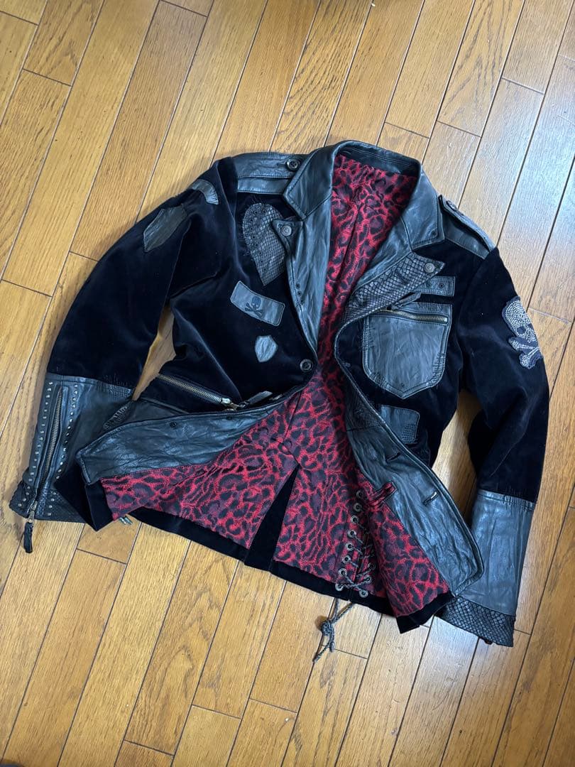 ロエン 別珍×本革×蛇革パッチワークジャケット　日本製　レア　ベルベット