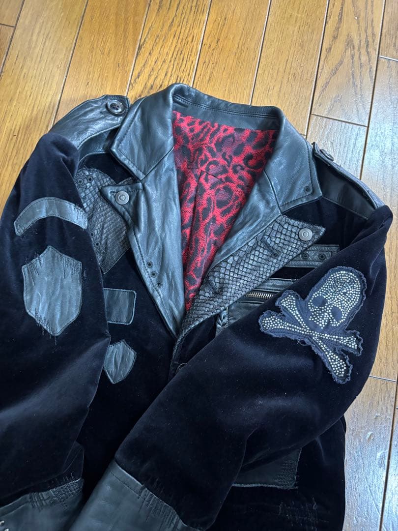 ロエン 別珍×本革×蛇革パッチワークジャケット　日本製　レア　ベルベット