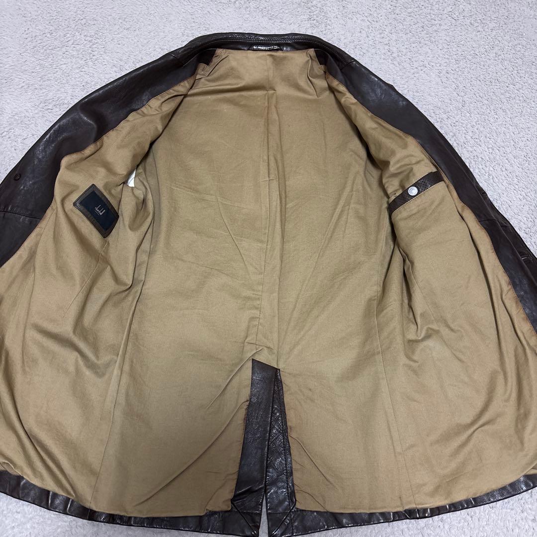 dunhill　ラムレザー　テーラードジャケット　ブラウン　羊革　本切羽