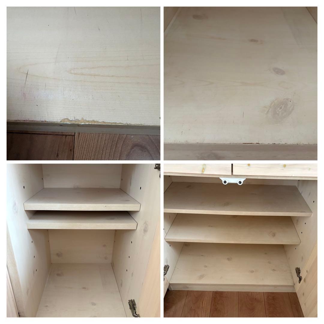 [右側］北欧パイン無垢材 フレンチカントリー 食器棚 カップボード 送料込み