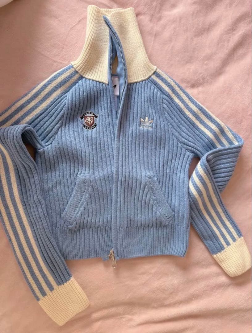 海外限定2XS Adidasジップアップ ニットジャケット KF0719