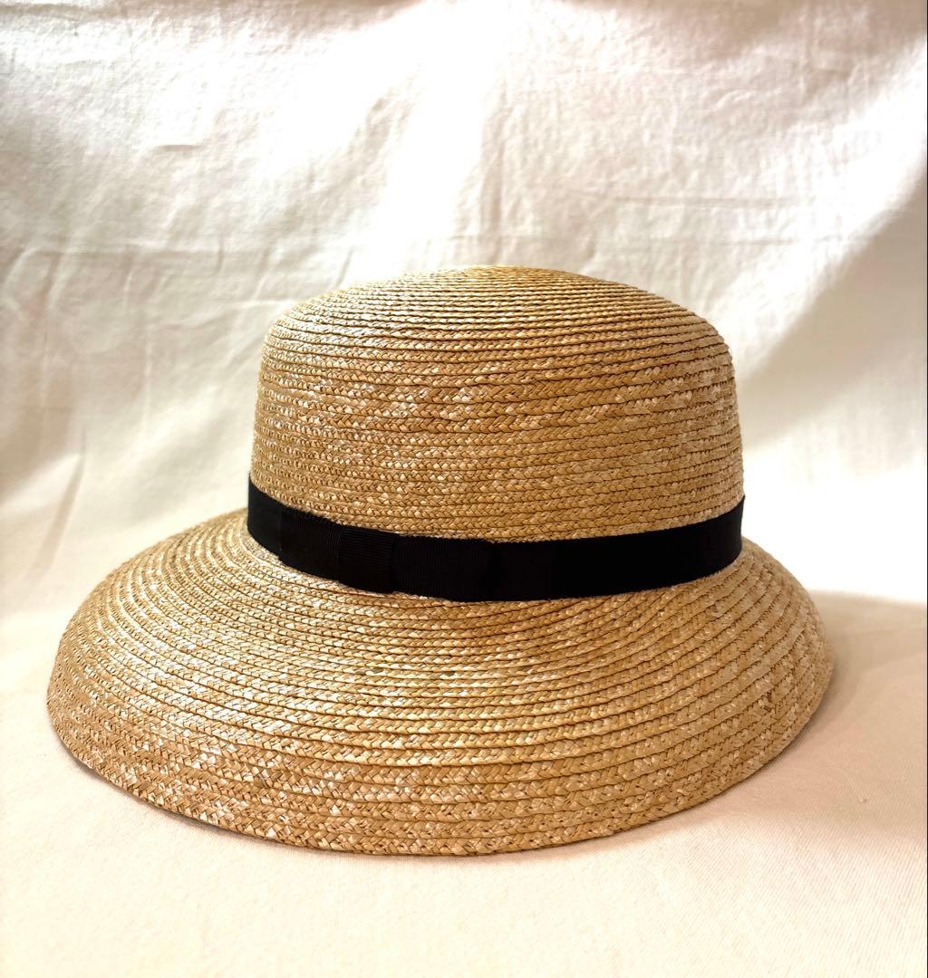 田中帽子店 カサブランカ ナチュラル ブラックリボン 麦わら帽子 ストローハット