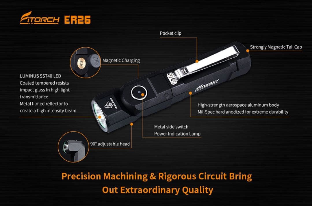 Fitorch ER26 高輝度1380LM 調整可LEDライト 防水　レッド