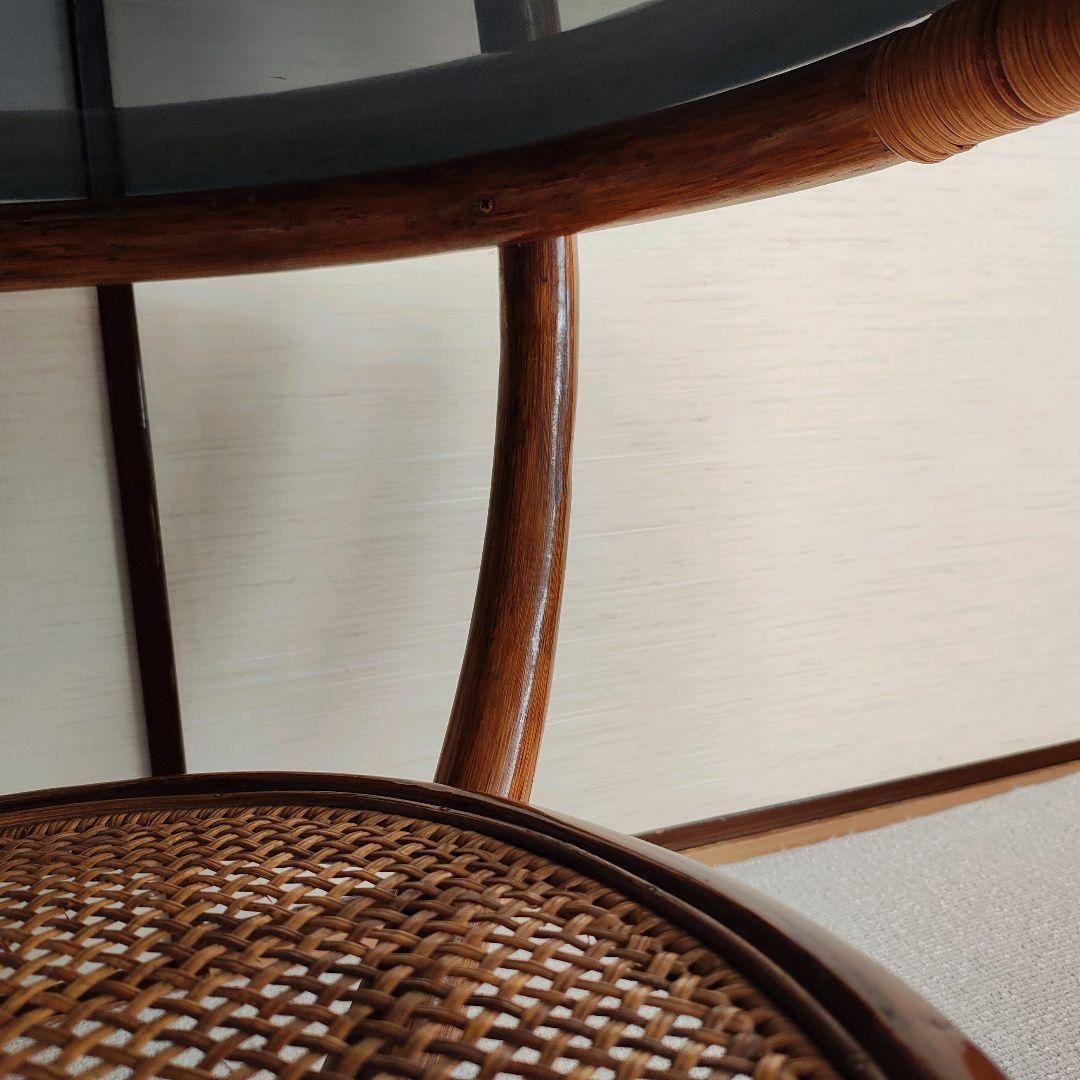 籐 ラタン ガラス天板 センターテーブル ヴィンテージ 籐 昭和レトロ