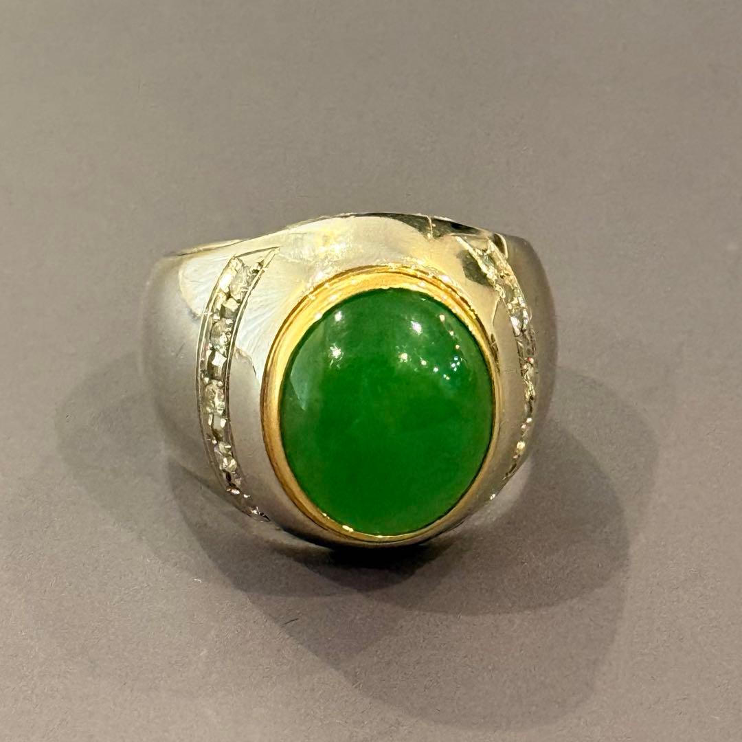 グリーンジェイドリング プラチナPT900 K18 ダイヤ0.20ct 18g