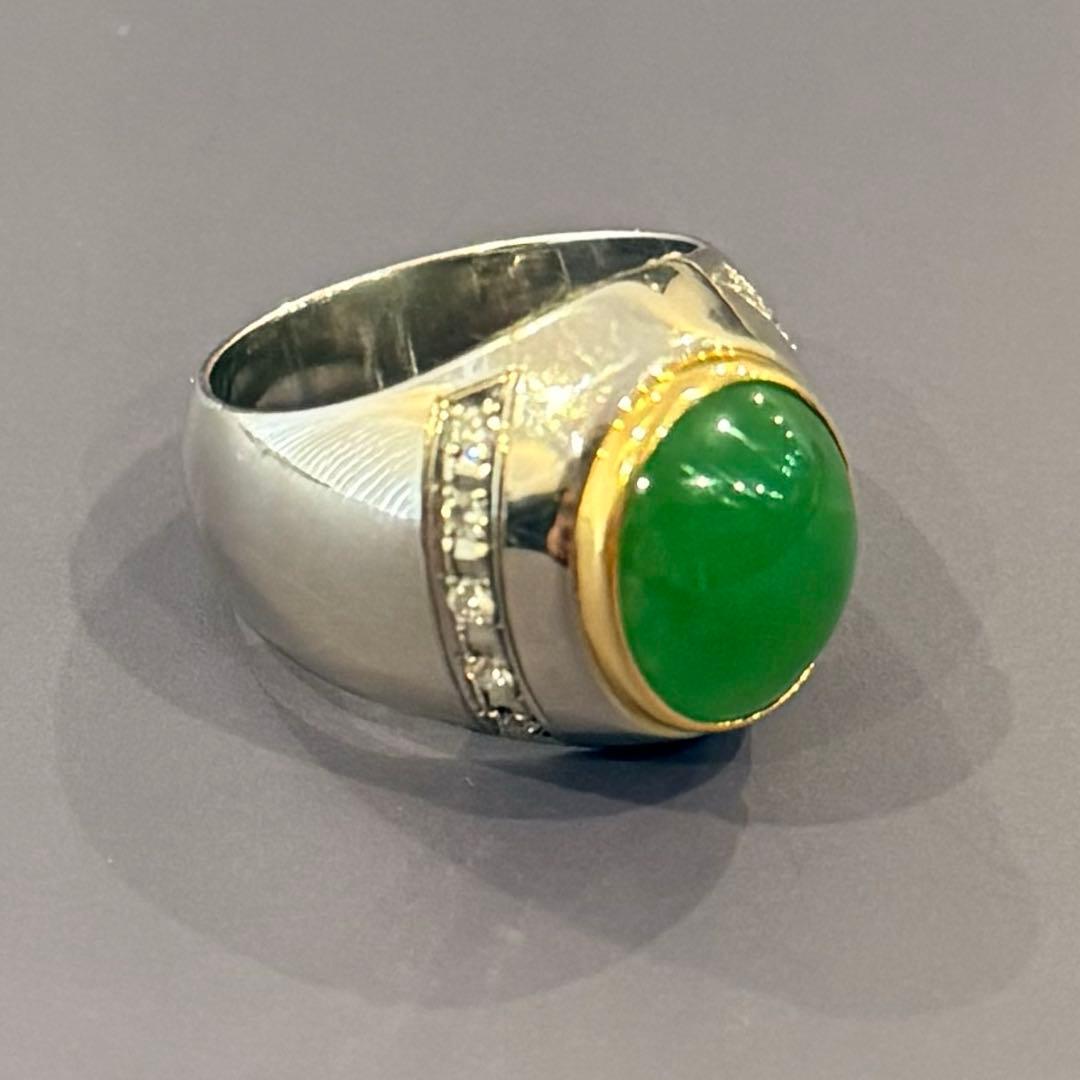 グリーンジェイドリング プラチナPT900 K18 ダイヤ0.20ct 18g