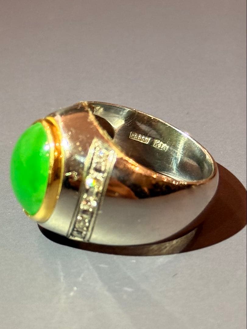 グリーンジェイドリング プラチナPT900 K18 ダイヤ0.20ct 18g