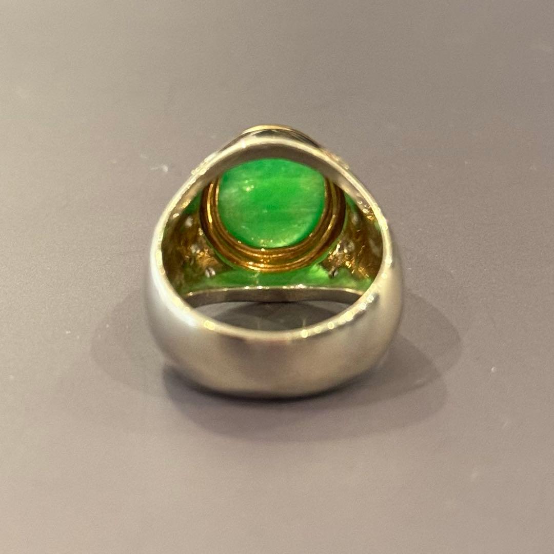 グリーンジェイドリング プラチナPT900 K18 ダイヤ0.20ct 18g