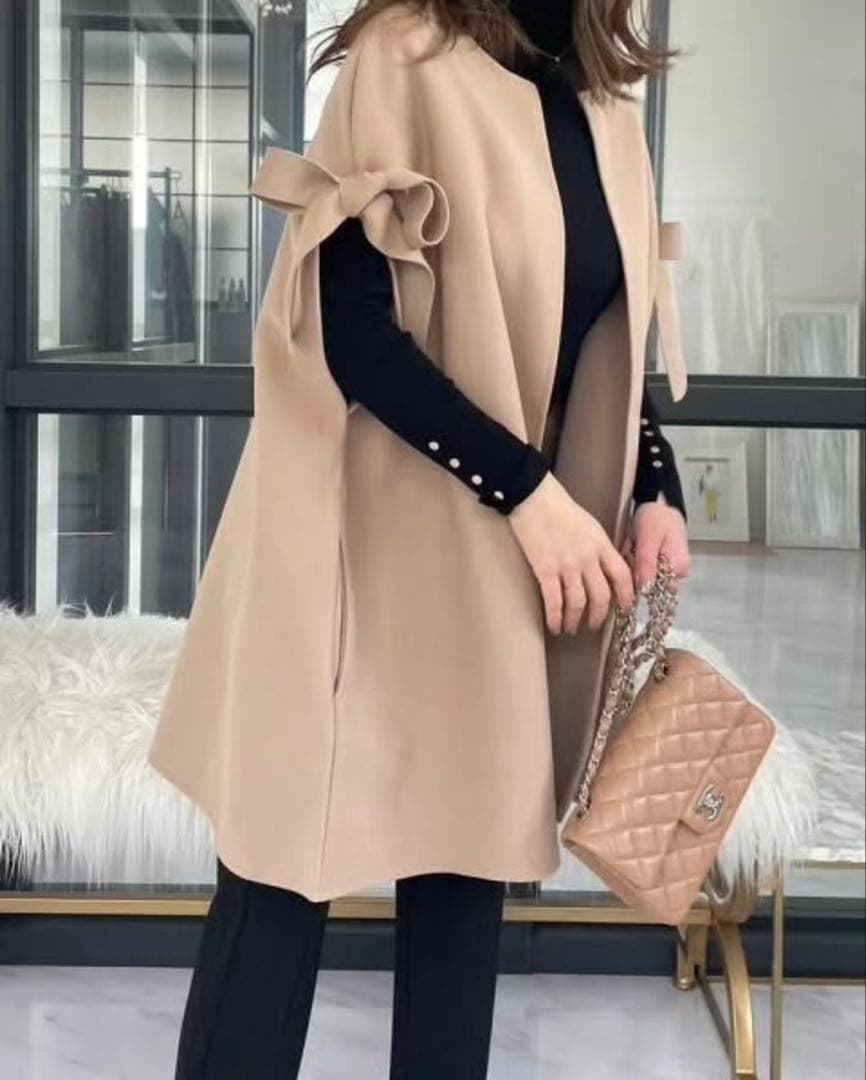 Myu リボン付き ケープコート ロングジレ ベージュ F