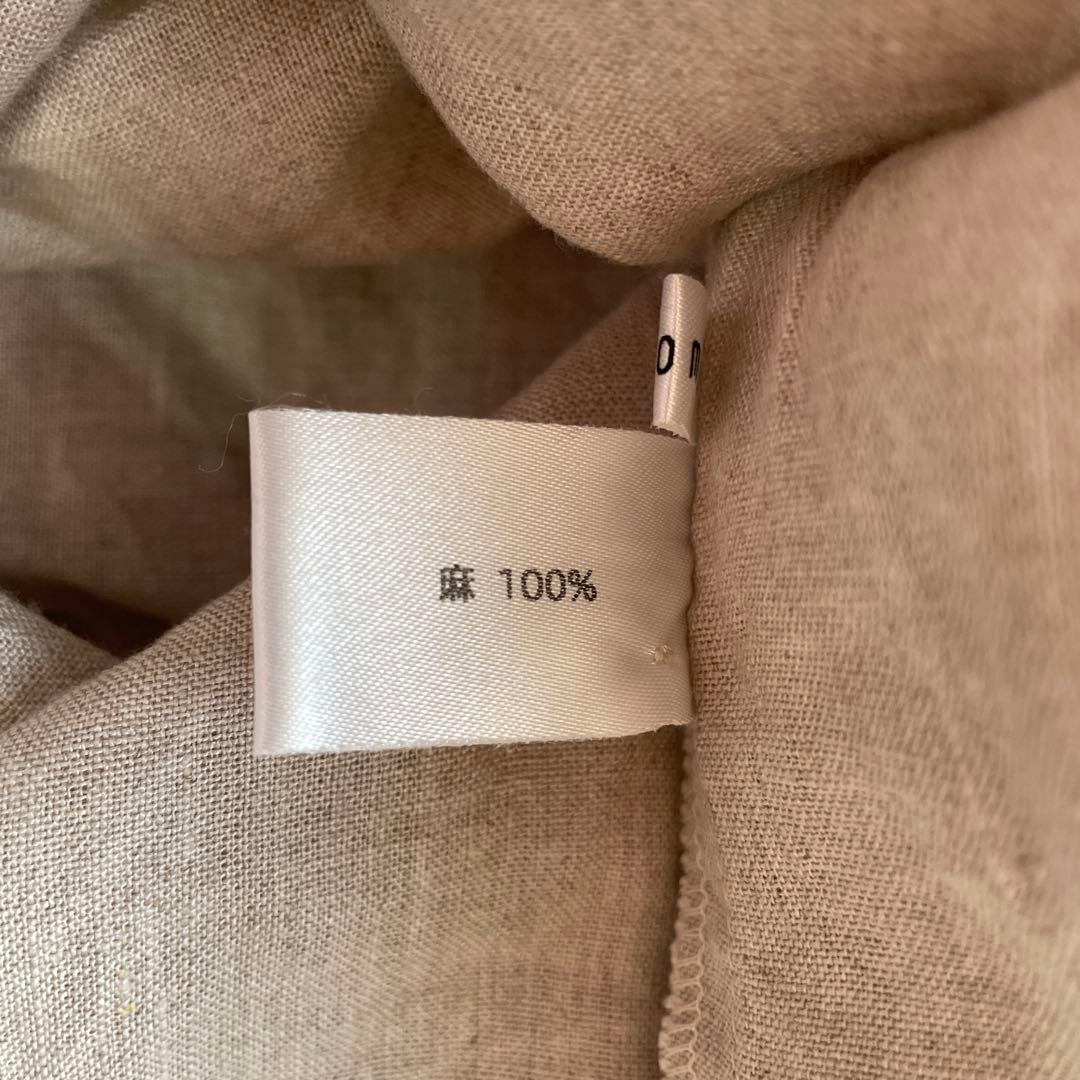 日本製【motomi.m】襟付き長袖リネンブラウス　ベージュ　ノーカラーブラウス