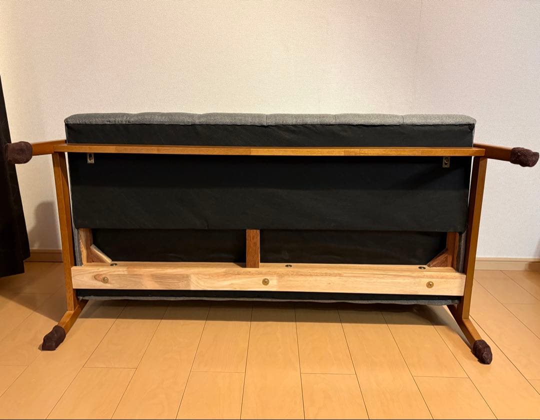 【送料込み、要組立】グレー ファブリックソファ 2人掛け