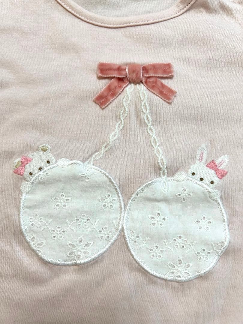 【美品】ファミリア ピンク Tシャツ ウサギとクマ刺繍　80サイズ