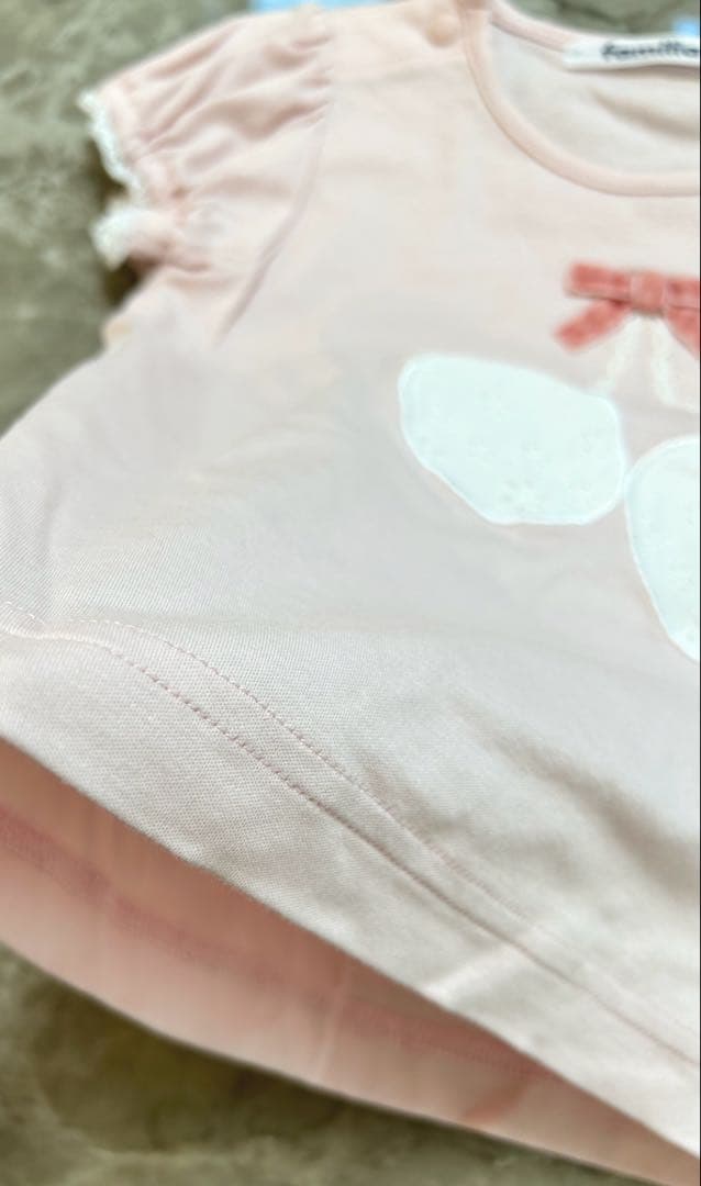 【美品】ファミリア ピンク Tシャツ ウサギとクマ刺繍　80サイズ