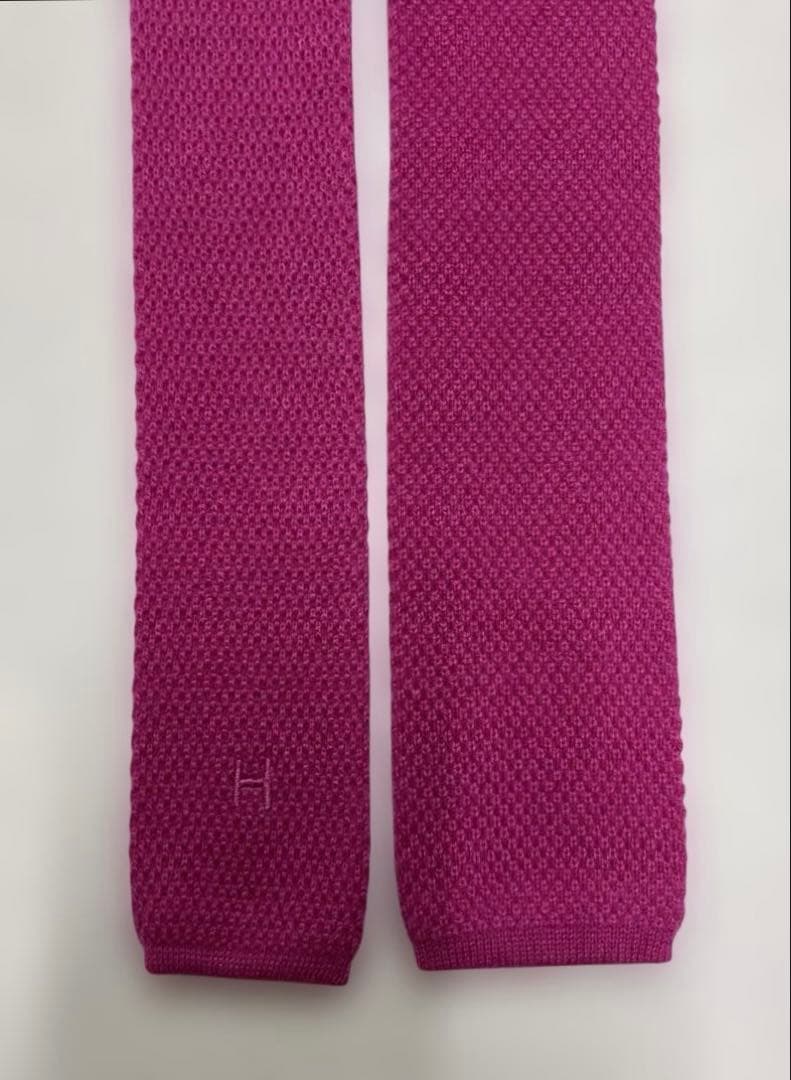 美品　HERMES ネクタイ　8-23 ニットタイ　カシミヤ　ベルト　ソリッド