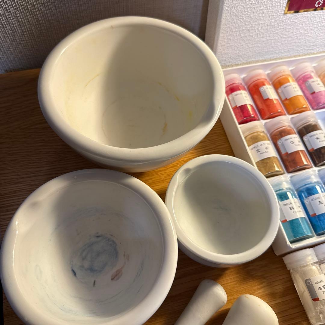 まとめ売り　ナカガワ胡粉　日本画用水干絵具セット 23色＋18色　乳鉢　乳棒　皿