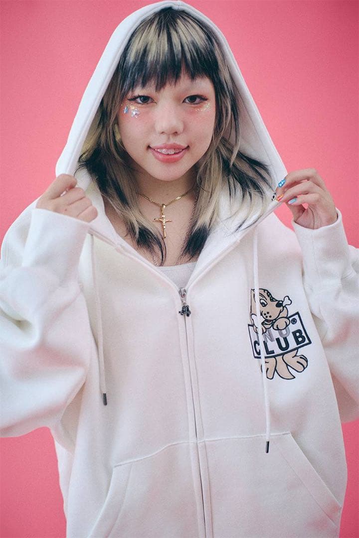 【美品】GALFY (ガルフィー) イヌクラブジップパーカー WHITE 白