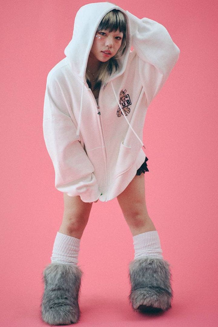 【美品】GALFY (ガルフィー) イヌクラブジップパーカー WHITE 白