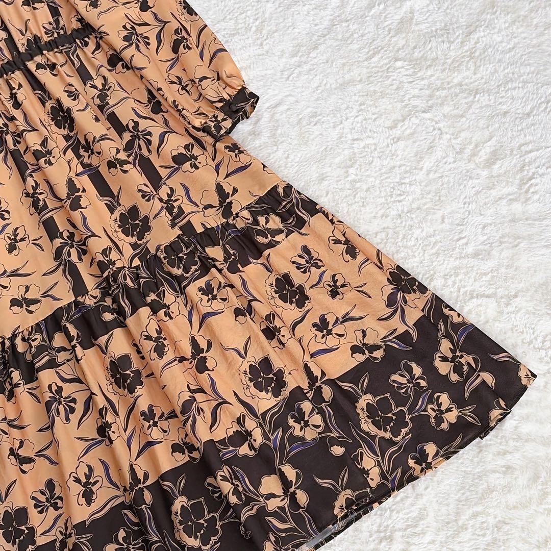 【ダイアグラム グレースコンチネンタル】バイカラープリントティアードワンピース