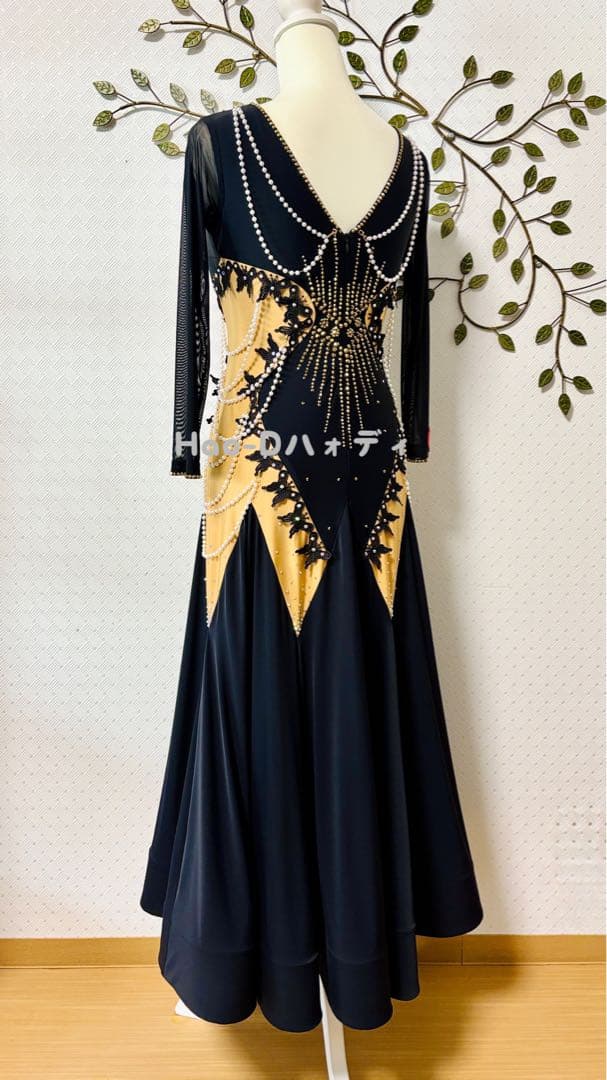 新品★ドレス★スタンダード★ダンス★パーティー社交ダンス★競技会★ブラック★L