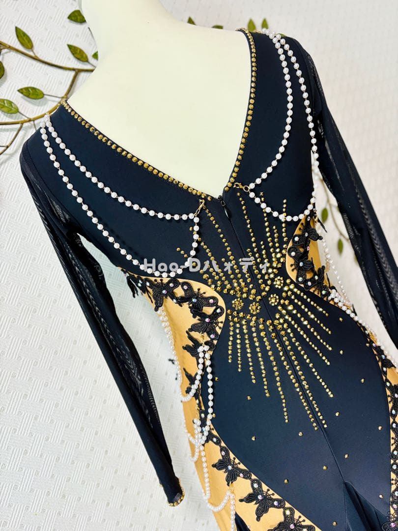 新品★ドレス★スタンダード★ダンス★パーティー社交ダンス★競技会★ブラック★L