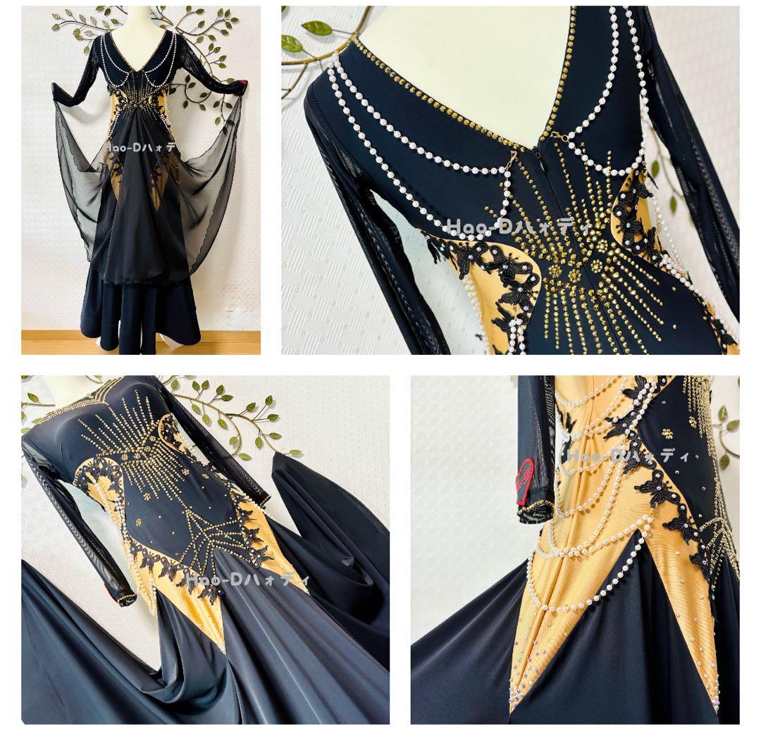 新品★ドレス★スタンダード★ダンス★パーティー社交ダンス★競技会★ブラック★L