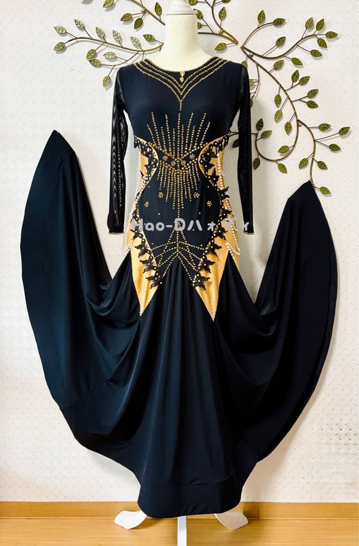 新品★ドレス★スタンダード★ダンス★パーティー社交ダンス★競技会★ブラック★L