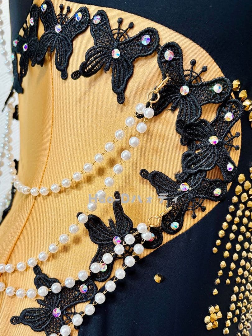 新品★ドレス★スタンダード★ダンス★パーティー社交ダンス★競技会★ブラック★L