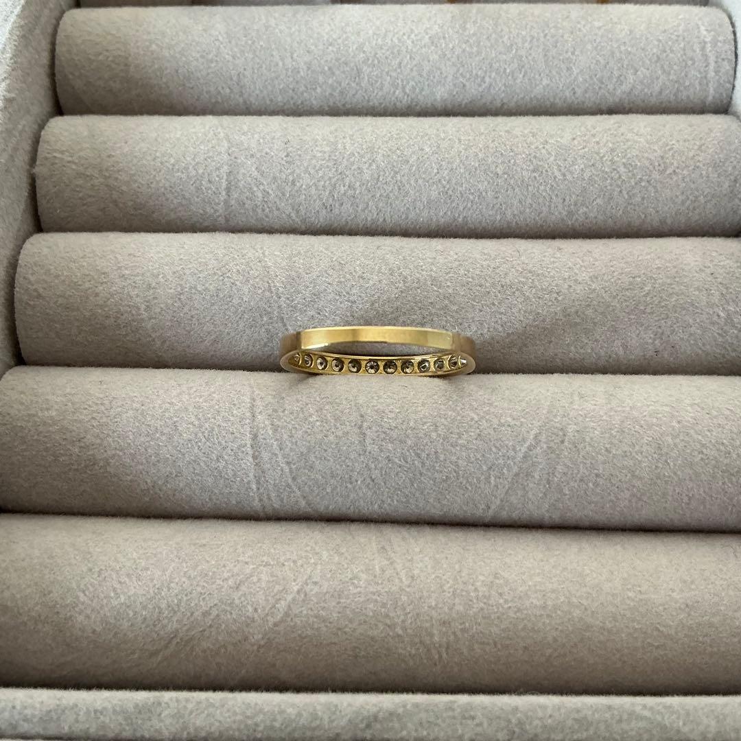 13号　ハーフエタニティリング　3個　ダイヤ　エメラルド　K18　YG　PG